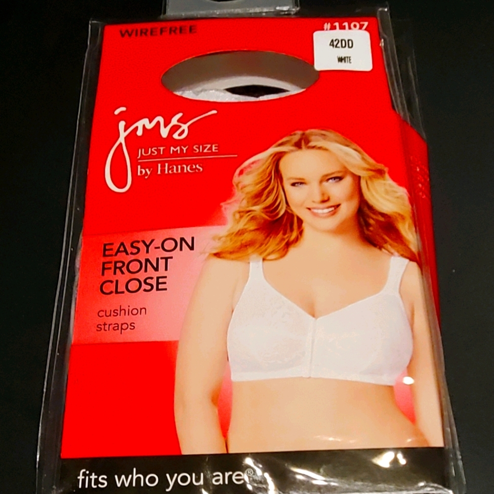 BNWT Just My Size JMS front hook Bra 42DD in white Classic Plus Size